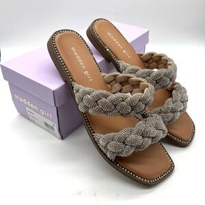 Madden Girl Women's Size 8.5 Park Silver Braided Rhinestone Slide Sandals Bling